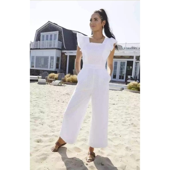 Rachel Parcell Ruffle Sleeve White Waist Tie Jumpsuit XXL - Picture 7 of 10